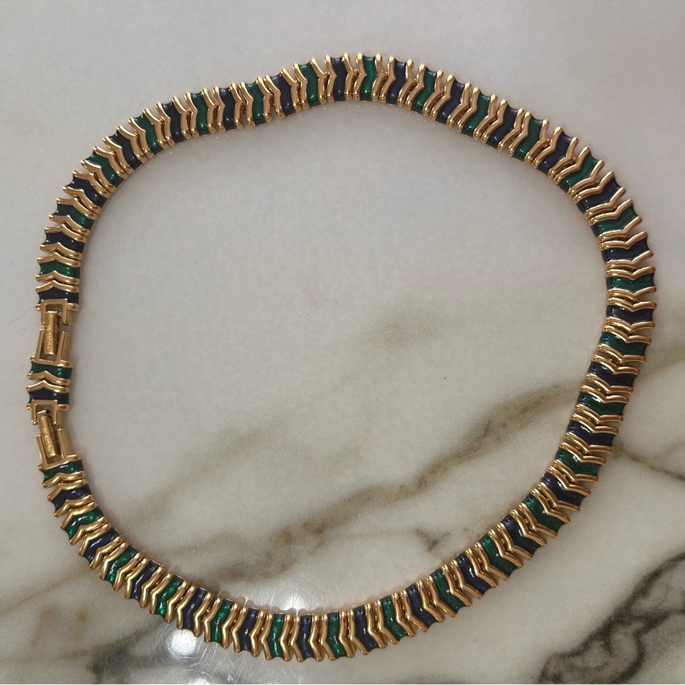 D’ORLAN 2 Clasp! Adjustable Elegant Gold, Emerald Green & Navy Necklace - Picture 14 of 15